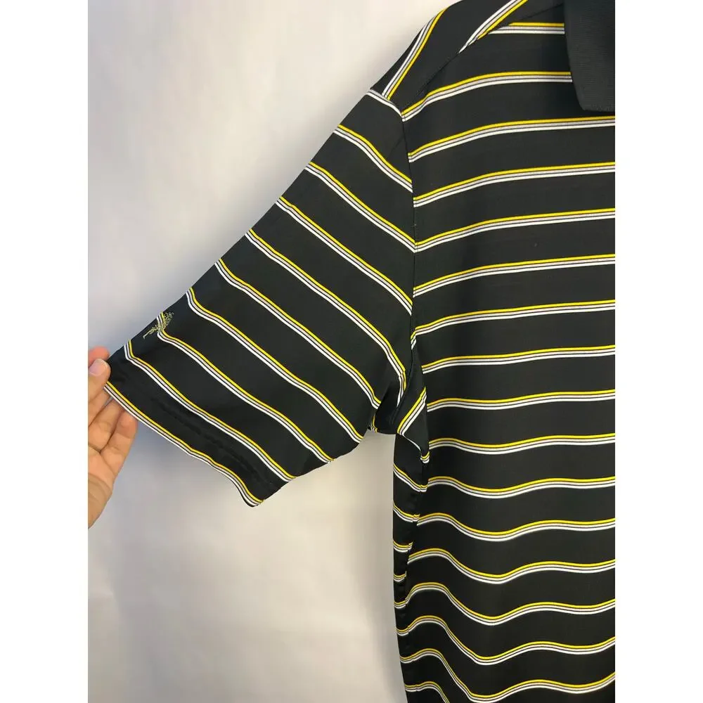 Under Armour HeatGear Golf Polo Black Yellow Stripe Tree Logo Custom Logo Large - Picture 6 of 12